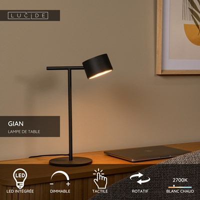 Lucide GIAN - Lampe de table - LED Dim. - 1x9W 2700K - Noir